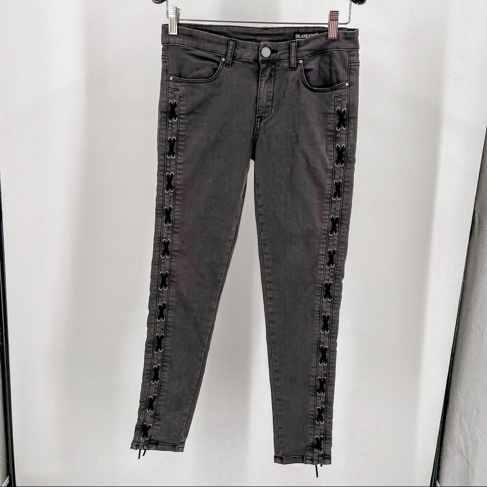 BLANK NYC Lace Up Black Skinny Jeans Tie Side 90s Streetwear Edgy